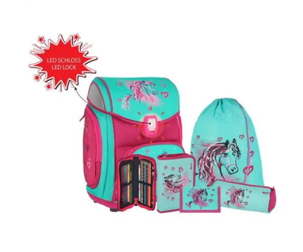 Spirit: Cai albastru-pink set rucsac 5 bucăți cu accesorii și lumini LED