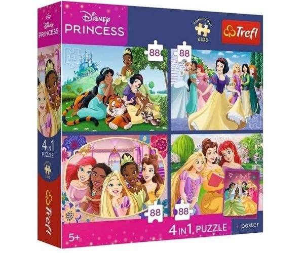 Prințesele Disney - puzzle 4 în 1 4 x 88 bucăți - Trefl
