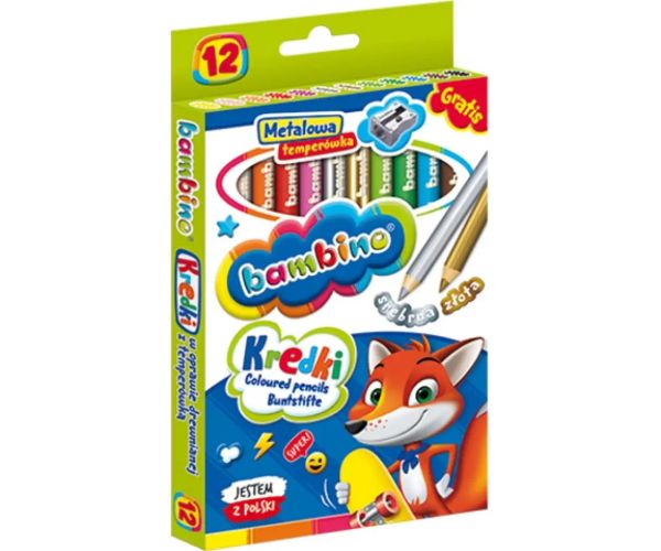 Bambino: Jumbo creioane colorate 12 bucăți set cu ascuțitoare