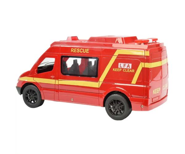 Microbuz roșu de pompieri cu telecomandă RC cu efecte de lumină 2,4 GHz 1/12 scară 30