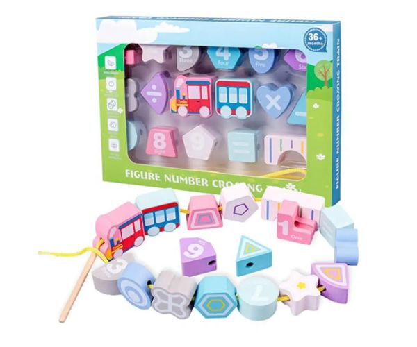 Set trenuleț lemn colorat cu forme