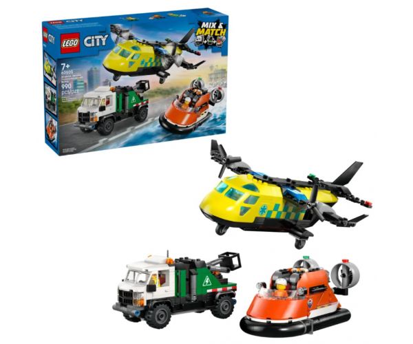 LEGO® City: Aeronava, camion cu braț telescopic și vehicul cu pernă de aer remix (60505)