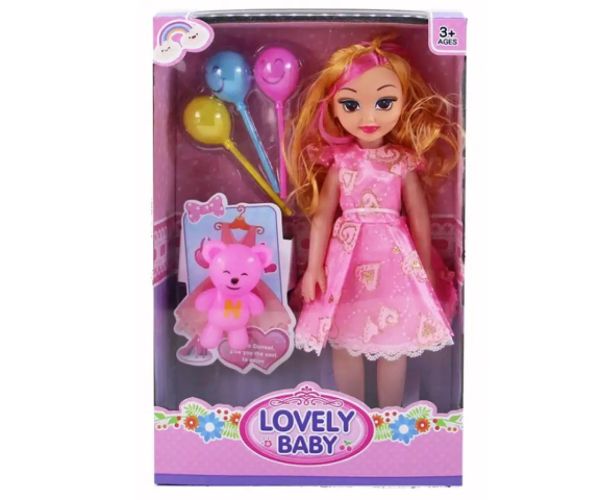 Lovely Baby păpușă haine culoarea roz cu accesorii și sunete 46cm