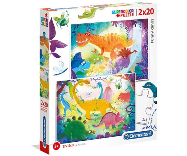 Dinozauri veseli Supercolor 2 in 1 puzzle 2x60 bucăți - Clementoni
