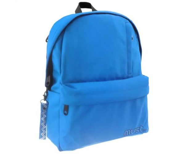 Must: Geantă școlară albastră rotunjită cu patru compartimente, rucsac 32x17x42cm