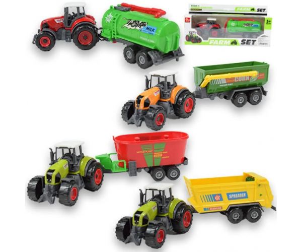 Farm Set: Tractor agricol cu ​​remorcă în patru versiuni 22cm