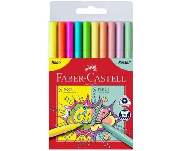 Faber-Castell: Grip neon și pastel set marker 5+5 bucăți