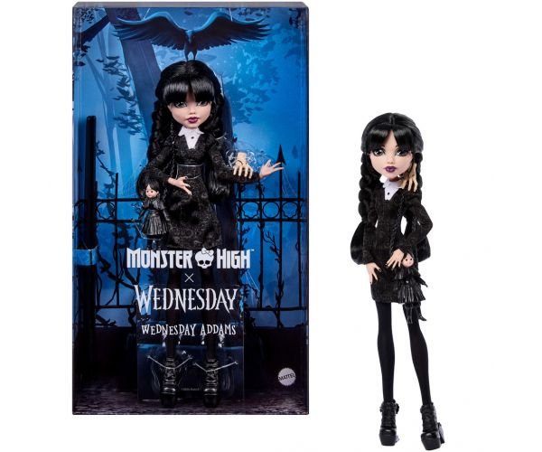 Monster High x Wednesday – Papusa Wednesday Addams cu accesorii – Mattel