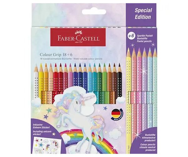 Faber-Castell: 24 bucăți GRIP set creioane colorate cu 6 bucăți de culori pastel