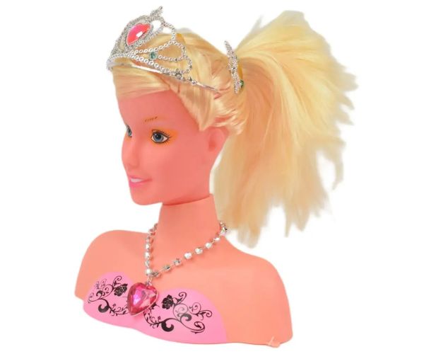 Angell: Cap de păpușă pieptănabilă se poate coafa cu tiara și accesorii 21 cm