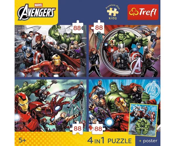 Marvel Răzbunătorii - 4 x 88 bucăți Premium Plus Kids puzzle - Trefl