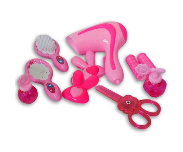 Set de frumusețe roz din 10 piese cu foarfecă, uscător de păr și accesorii