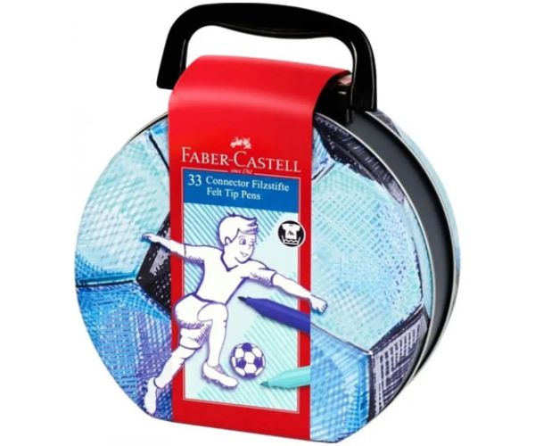 Faber Castell: Set de markere Connector pentru fotbal 33 bucăți în cutie metalică