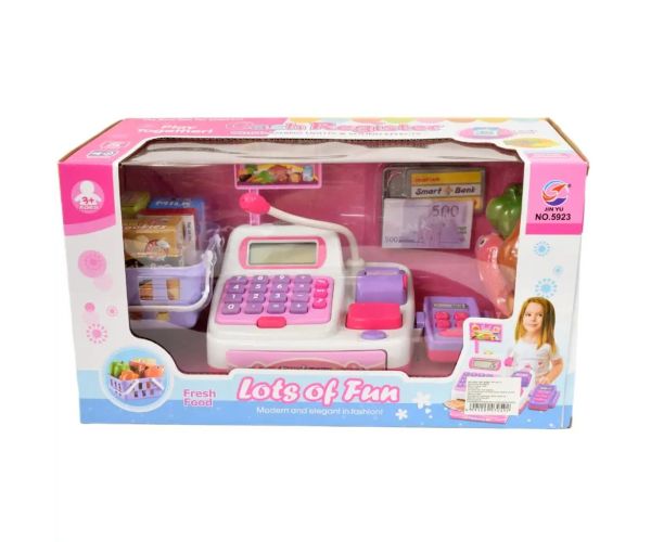 Happy Shopping: Casă de marcat electronică alb-roz cu sunet si accesorii 22,5x17cm