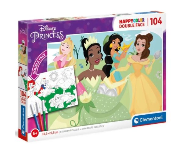 Disney Princess Double 2 in 1 puzzle două fețe se poate colora 104 bucăți - Clementoni