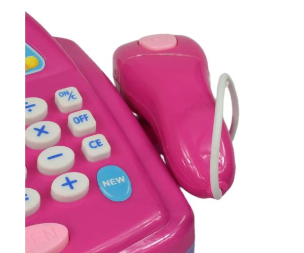 Casă de marcat roz cu lumina si sunet, accesorii si bani de joc 24cm 