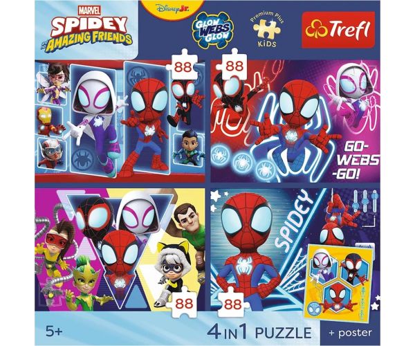 Spidey și prietenii - 4 x 88 de piese Premium Plus Kids puzzle - Trefl