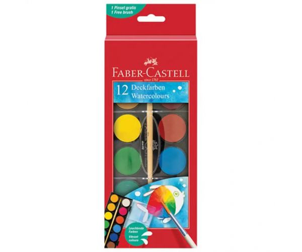 Faber-Castell: Set de acuarele 12 bucăți cu discuri de 30mm