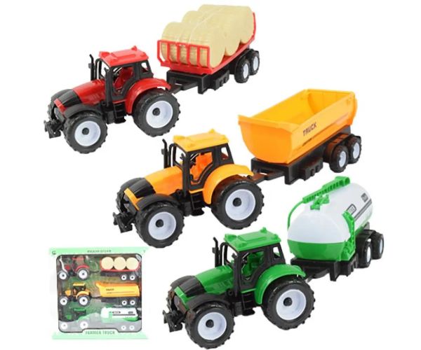 Farmer Truck: Set tractor fermier din trei părți cu remorcă 28cm