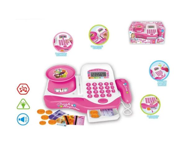Casă de marcat electronică culoarea pink, cu cântar și accesorii