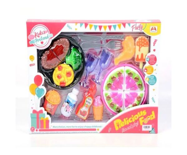Set party zi de naștere cu pahar de șampanie și tort