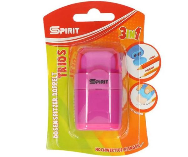 Spirit: Trios 3in1 2 gaură ascuțitoare și radieră mai multe culori 1bc pachet