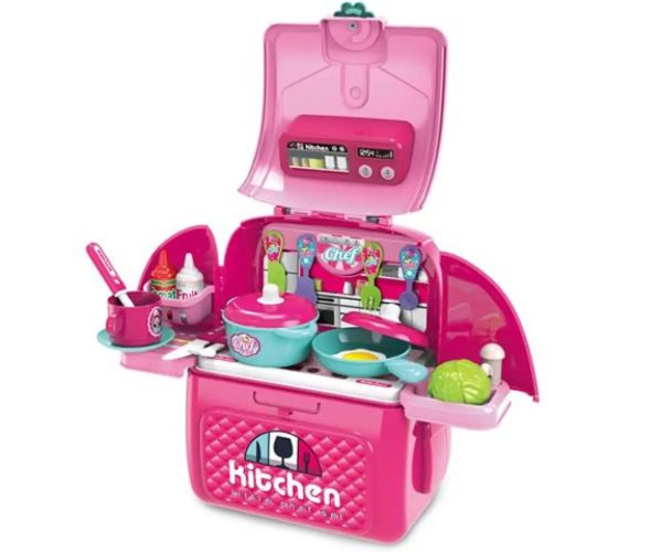 Pink transportabil 2in1 bucătărie de joacă set în rucsac