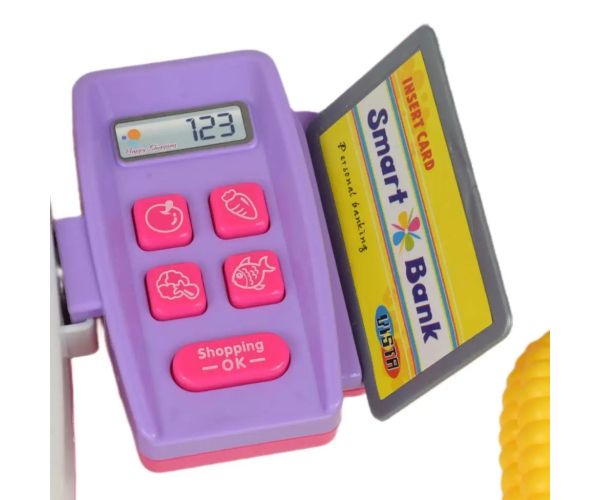 Happy Shopping: Casă de marcat electronică alb-roz cu sunet si accesorii 22,5x17cm