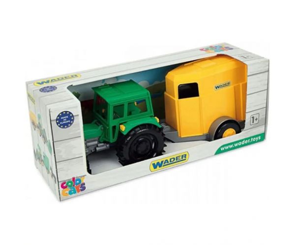Tractor verde cu remorcă și cal 38cm - Wader