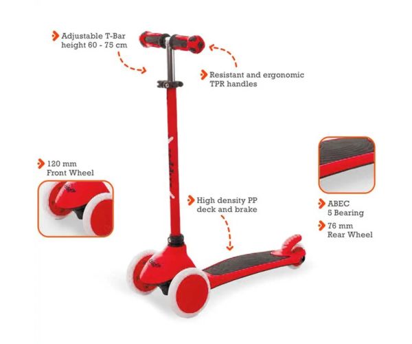 On and Go trotinetă trei roți culoarea roșie - Mondo Toys