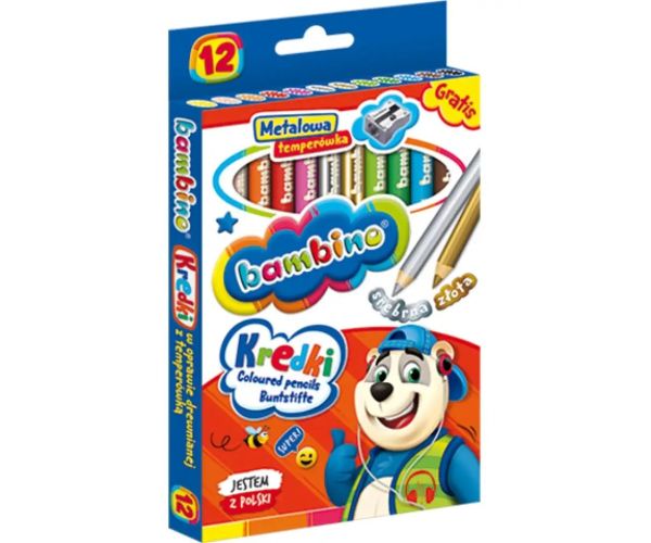 Bambino: Jumbo creioane colorate 12 bucăți set cu ascuțitoare