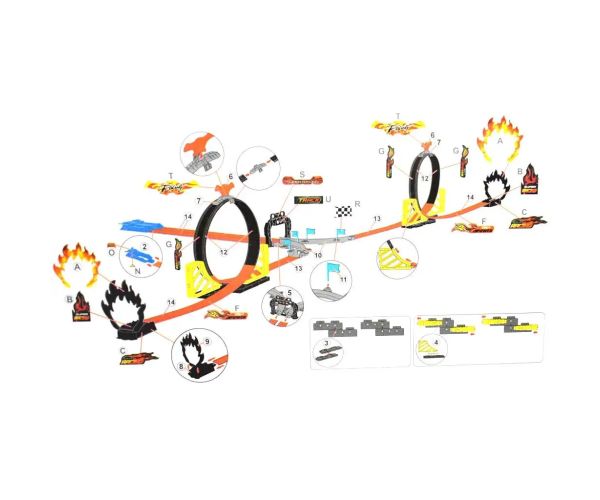 Power Track 37 bucăți Set pistă de curse cu buclă si 2 masini 1/64
