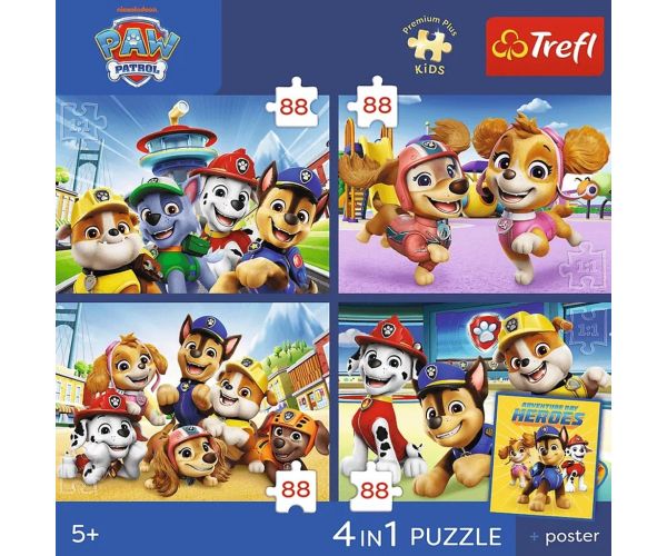 Paw Patrol - 4 x 88 de piese Premium Plus Kids puzzle - Trefl