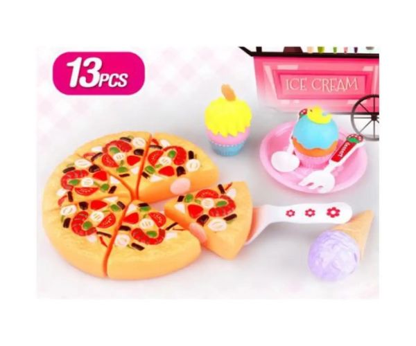 Set de joacă pizza cu dulciuri 13 bucăți
