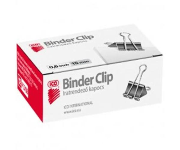ICO: Binder Clip 15mm 12 bucăţi în cutie