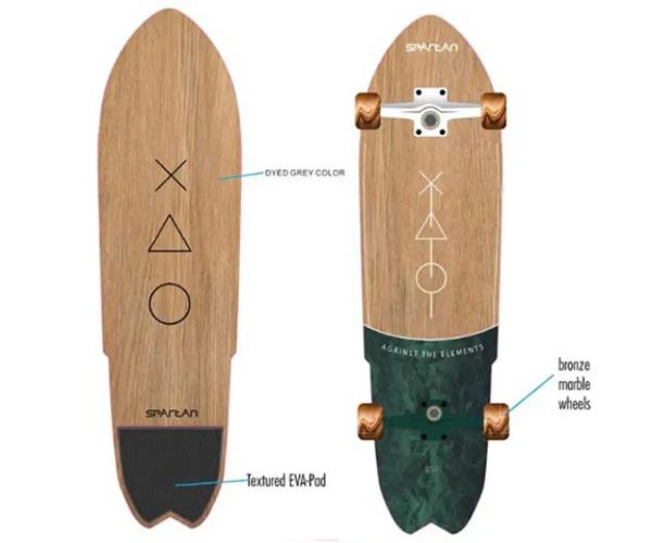Skateboard cu roți din bronz cu aspect de lemn, dimensiune 28