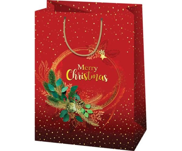 Merry Christmas pungă cadou mare culoarea roșie 27x14x33cm