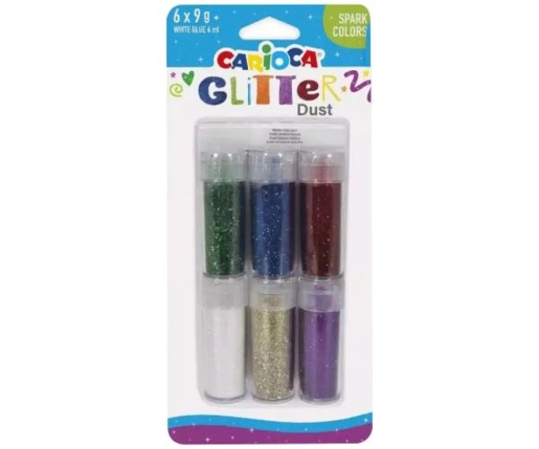 Carioca: Glitter Dust 6 bucăți set praf de sclipici în tub - Culori deschise