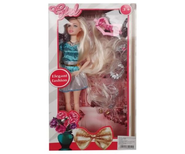 Păpușă de modă 28cm cu păr lung elegant în haine culoarea neagră și accesorii