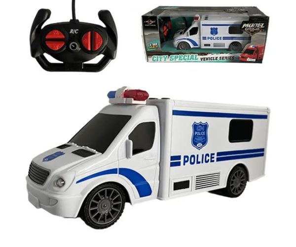 RC Microbuz de poliție cu telecomandă cu efecte luminoase și sonore la scară 1:18 20cm