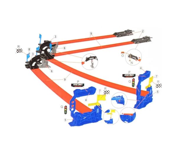 Power Track: 22 bucăți Set pistă de curse cu intersecție și 2 mașini mici 1/64