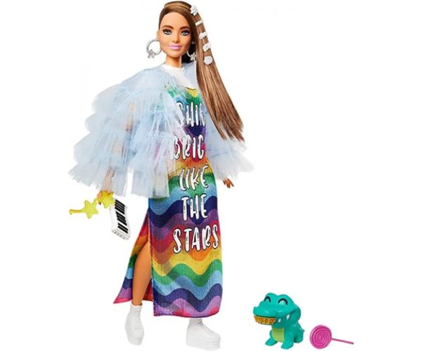 Barbie: Extravagant păpușă în haine curcubeu - Mattel