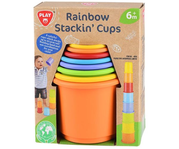 Playgo: Curcubeu jucărie de construcție pahare realizate din plastic reciclat 8 bucăți set