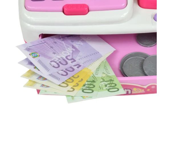 Happy Shopping: Casă de marcat electronică alb-roz cu sunet si accesorii 22,5x17cm