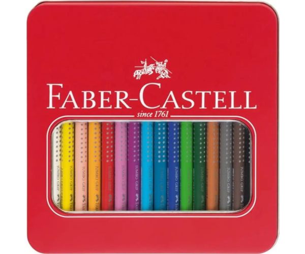 Faber-Castell: Jumbo Grip creion colorat set în cutie de metal 16 bucăţi