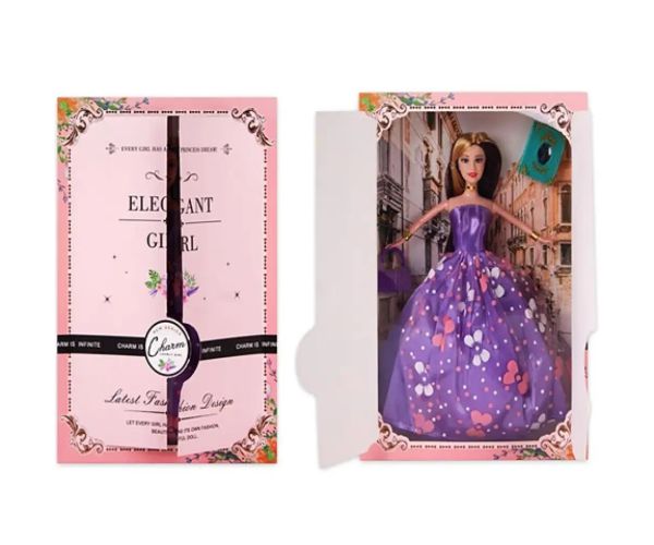 Păpușă de modă elegantă cu accesorii în haine mov 30cm