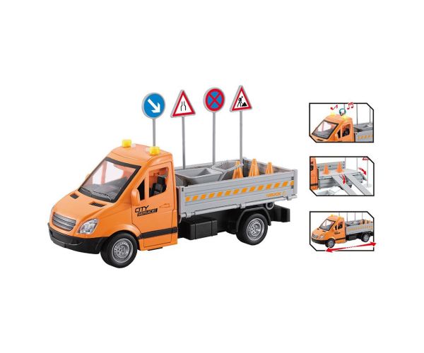Luna: Camion de întreținere a drumurilor cu lumini, sunete și semne de circulație 1/16