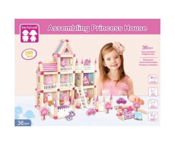 Set de joacă castel culoarea roz lemn cu accesorii