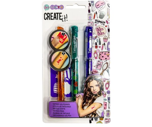Canenco: Create It! Set de 3 stilouri gel cu tatuaje parfumate în mai multe variante