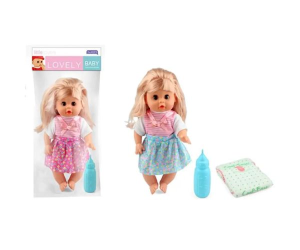 Păpușă în haine cu fundiță face pipi cu accesorii 30cm